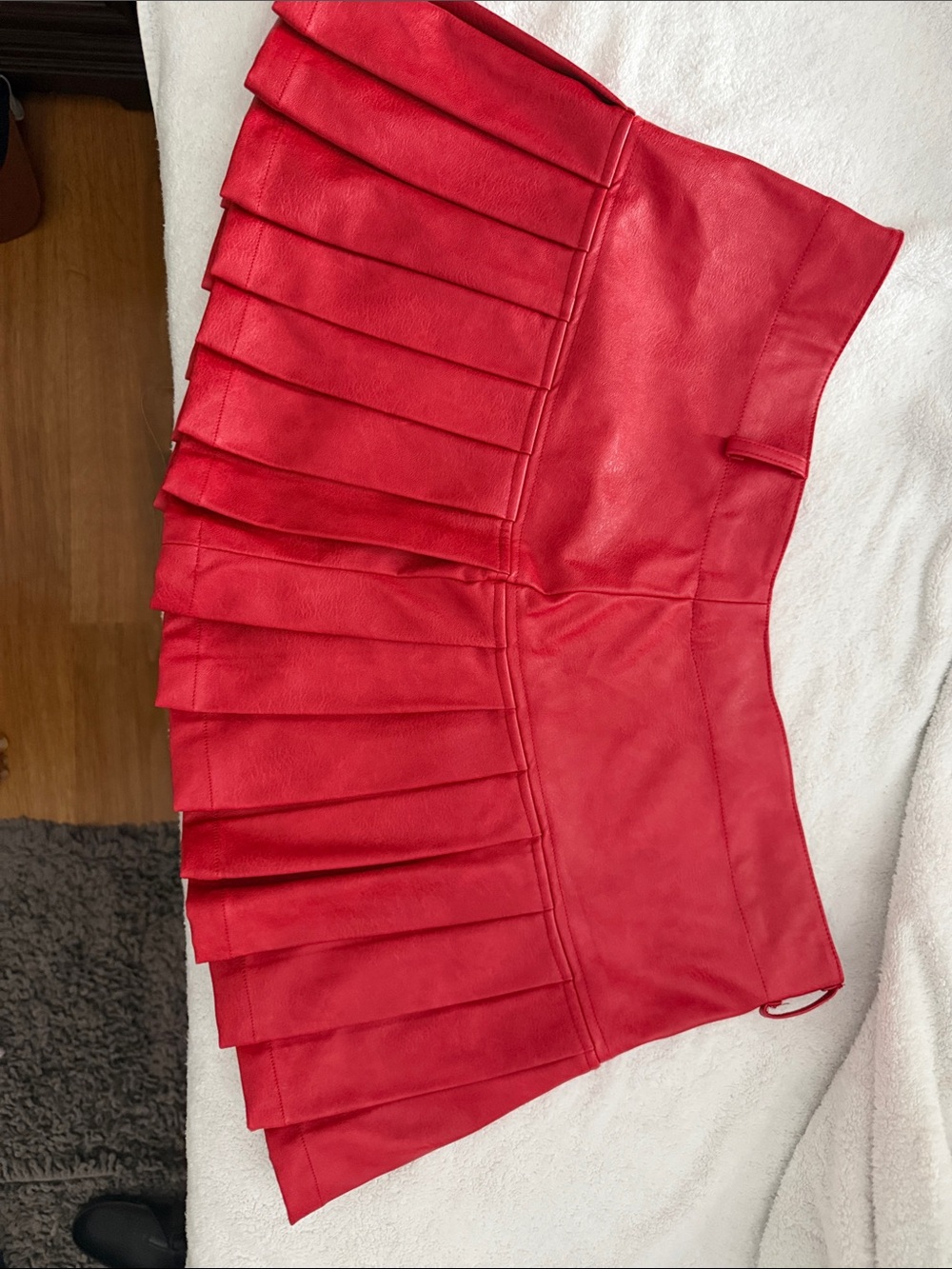 Fashion Nova Red Pleated Faux Leather Skater Mini Skirt